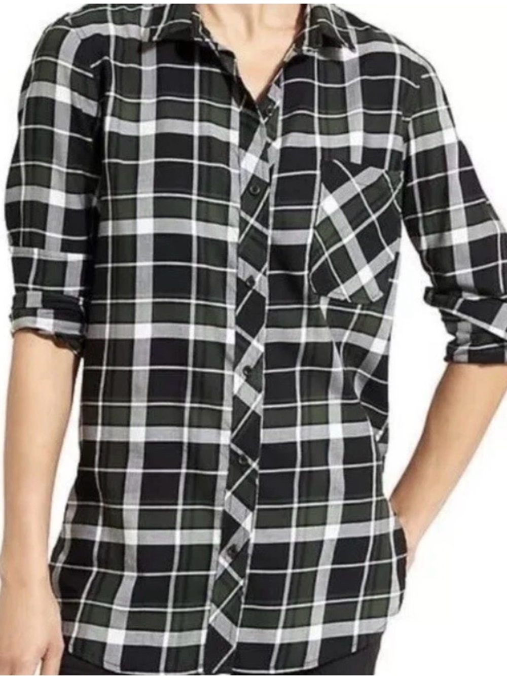Athleta Sierra Tartan plaid Button Down Shirt Size Small